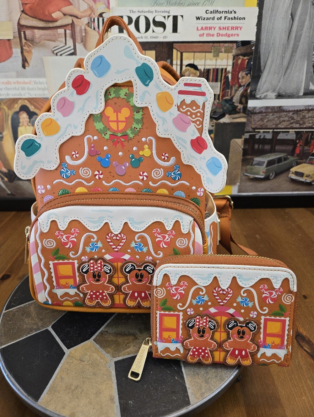Loungefly Disney Minnie And Mickey Gingerbread House Mini Backpack And Wallet